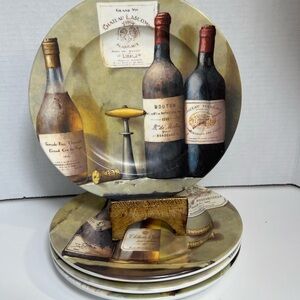 Cypress Home Wine Bottle Decorative Plates Set of 4 Tuscan Vineyard 8”